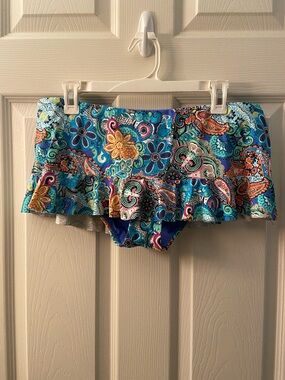 Blue Paisley Ruffle Swim Bikini Bottom